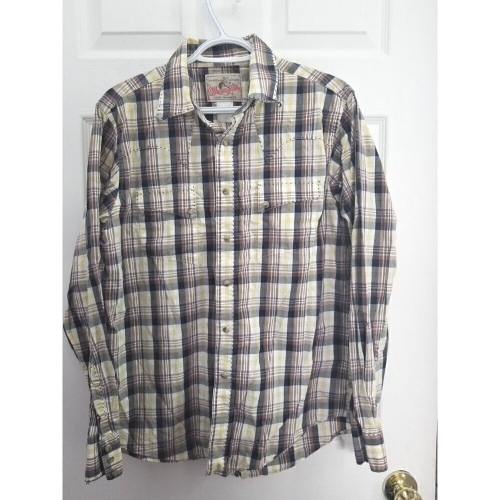 Vintage Wrangler "American Cowboys Choose" Pearl Snap Mens Med. Contrast Stitch
